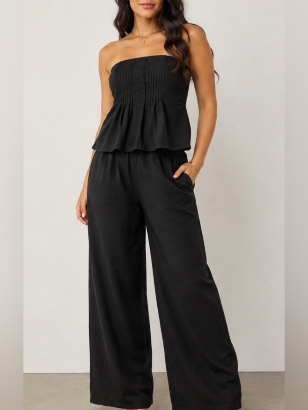 Tankaneo~ Strapless Black Wide-Leg Pants Set. Size XS
